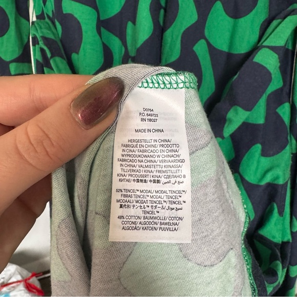 Boden Laura Green and Navy Geometric Print Midi Dress Tie Waist Long Sleeve 6P - Picture 7 of 12